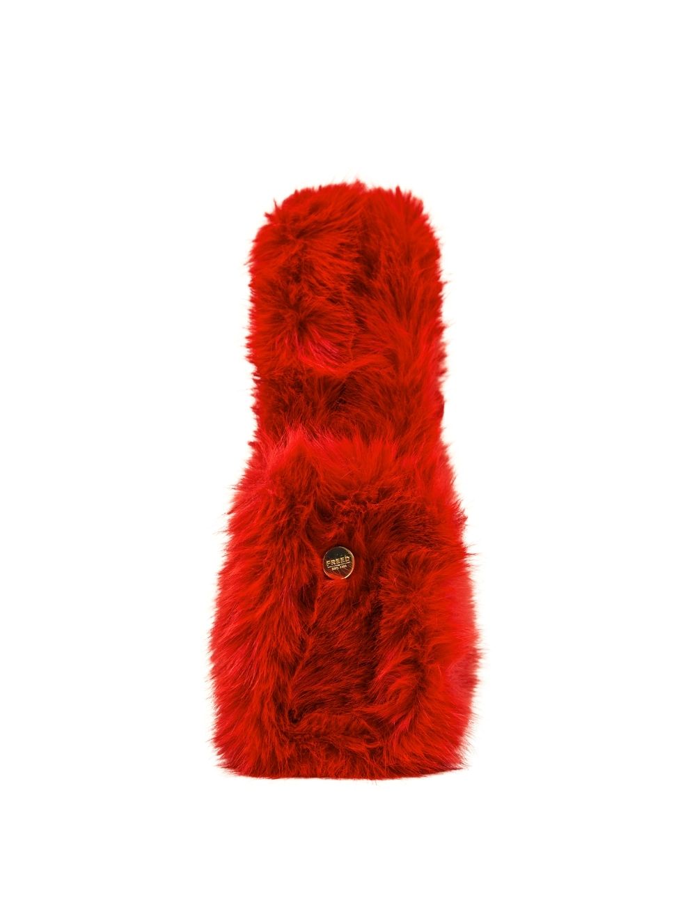 Mini Tote in Red — front view of compact faux fur tote in vibrant red with clean lines and sturdy handles.