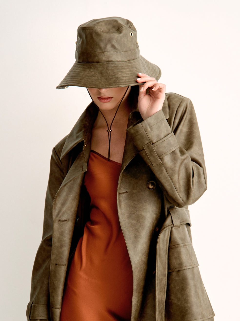 Fisherman's bucket hat made in canada luxury accessories vintage brown distressed vegan leather